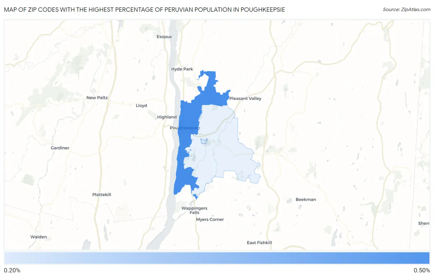 Zip Codes with the Highest Percentage of Peruvian Population in Poughkeepsie Map