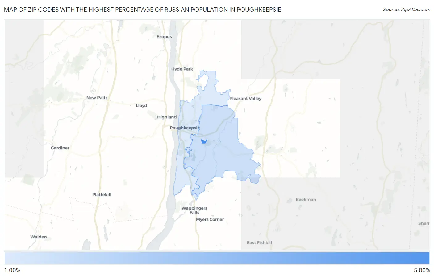 Zip Codes with the Highest Percentage of Russian Population in Poughkeepsie Map
