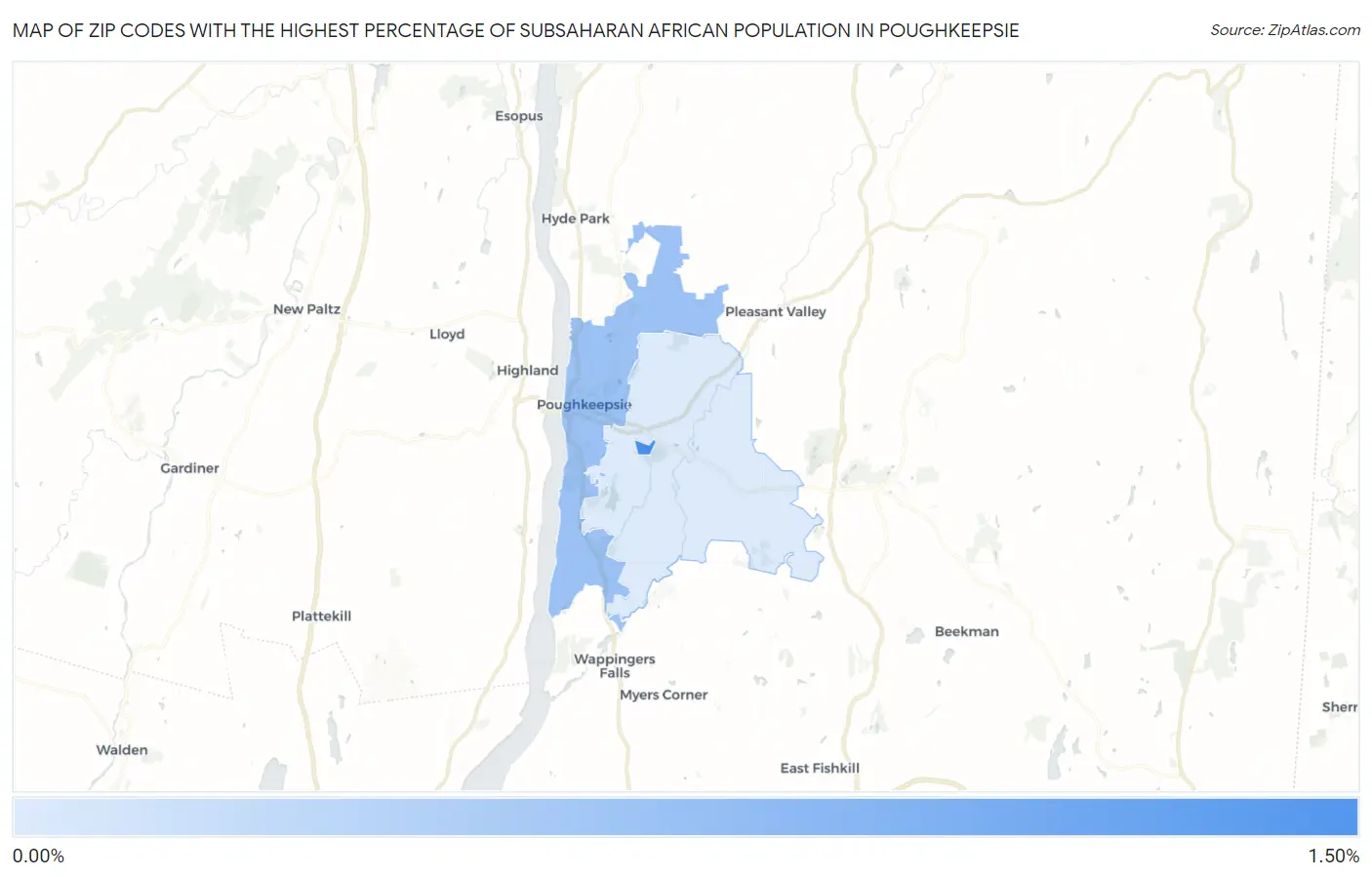 Zip Codes with the Highest Percentage of Subsaharan African Population in Poughkeepsie Map