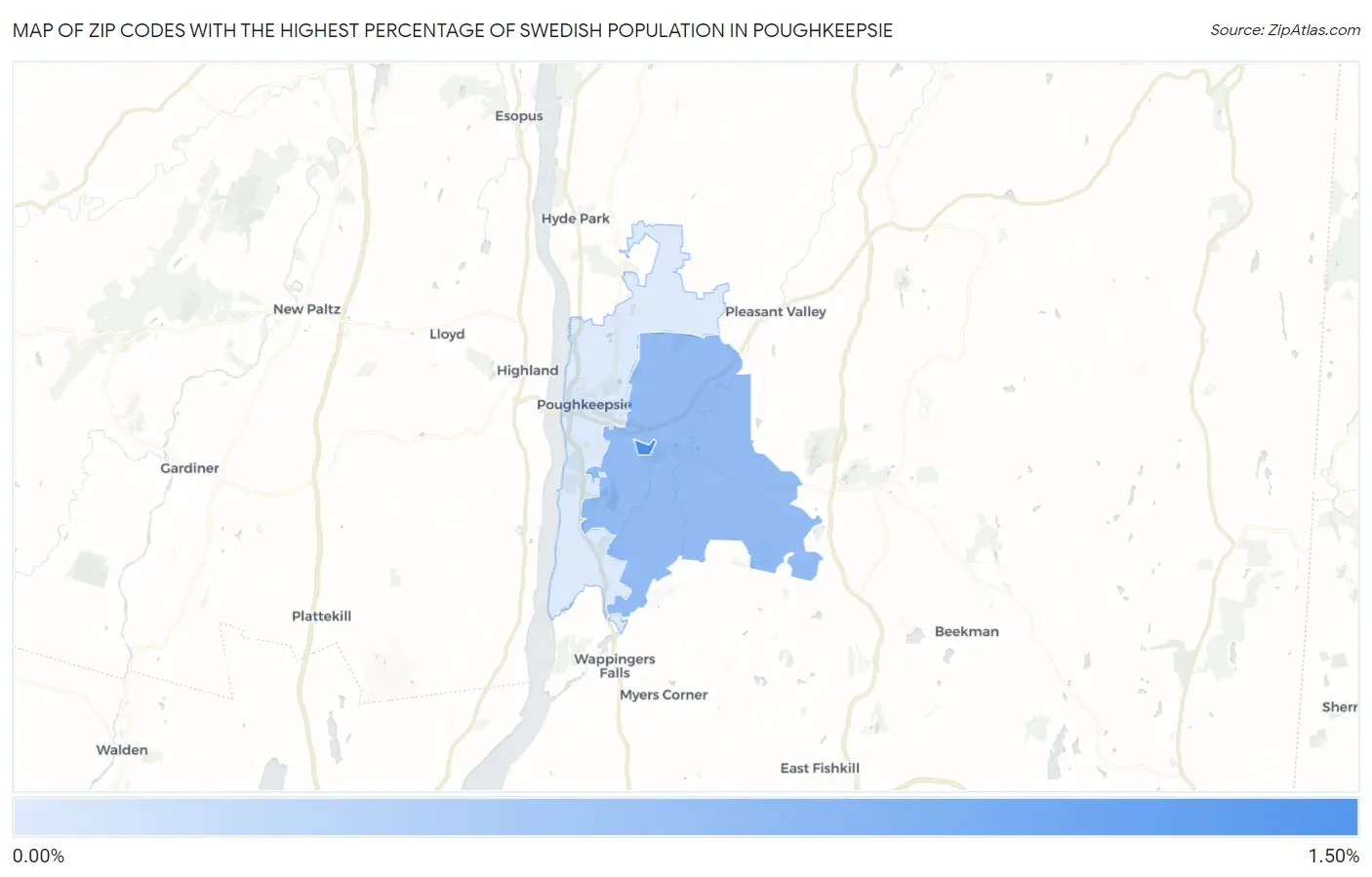 Zip Codes with the Highest Percentage of Swedish Population in Poughkeepsie Map