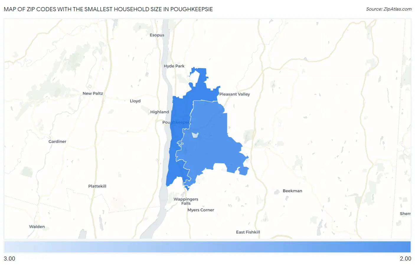Zip Codes with the Smallest Household Size in Poughkeepsie Map