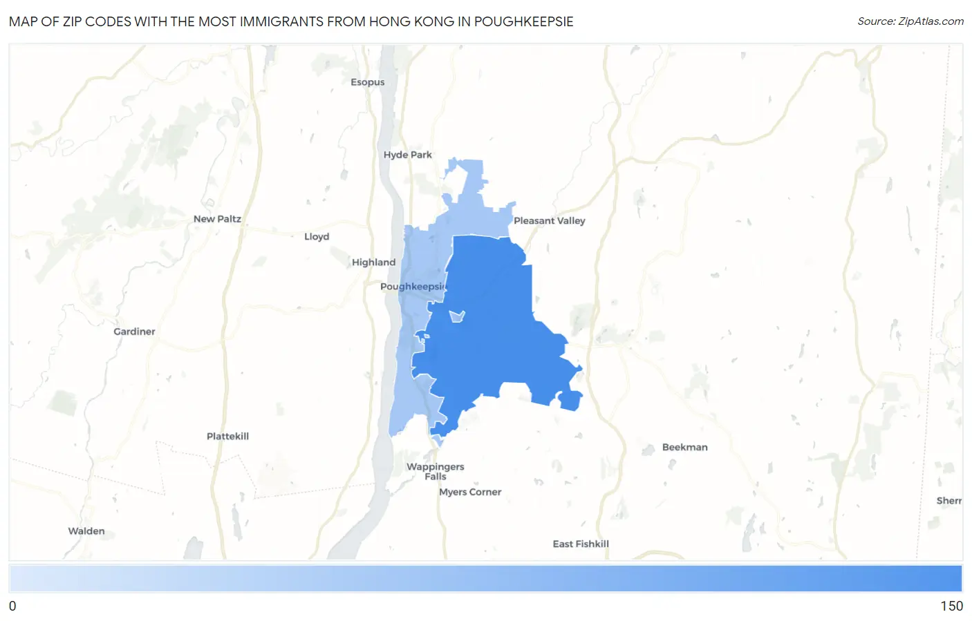 Zip Codes with the Most Immigrants from Hong Kong in Poughkeepsie Map