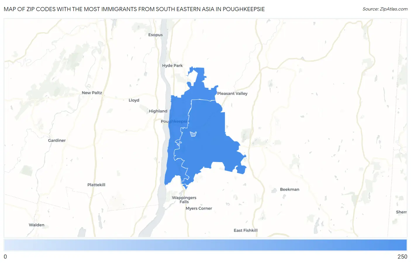 Zip Codes with the Most Immigrants from South Eastern Asia in Poughkeepsie Map