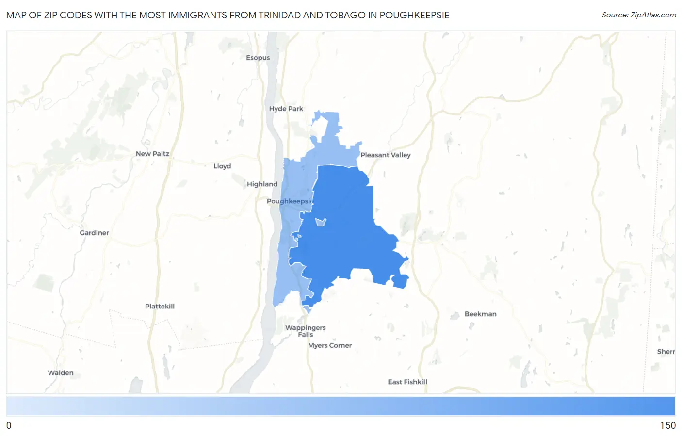 Zip Codes with the Most Immigrants from Trinidad and Tobago in Poughkeepsie Map