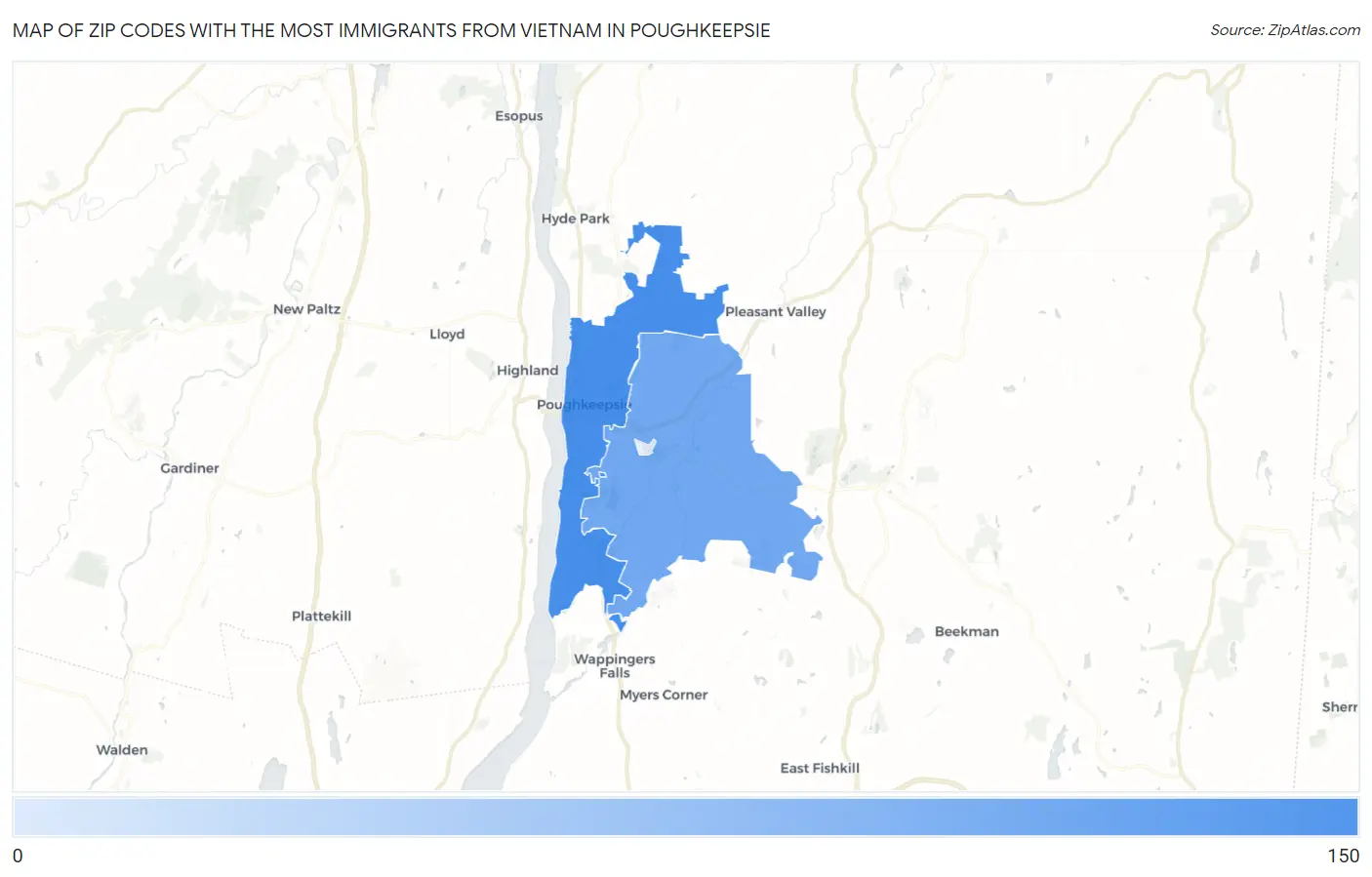 Zip Codes with the Most Immigrants from Vietnam in Poughkeepsie Map