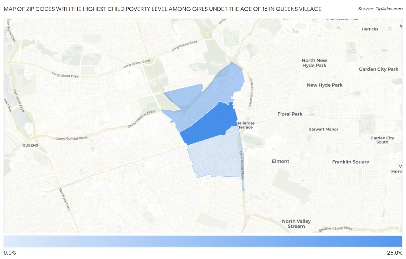 Zip Codes with the Highest Child Poverty Level Among Girls Under the Age of 16 in Queens Village Map