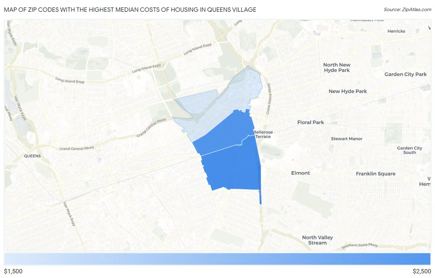 Zip Codes with the Highest Median Costs of Housing in Queens Village Map