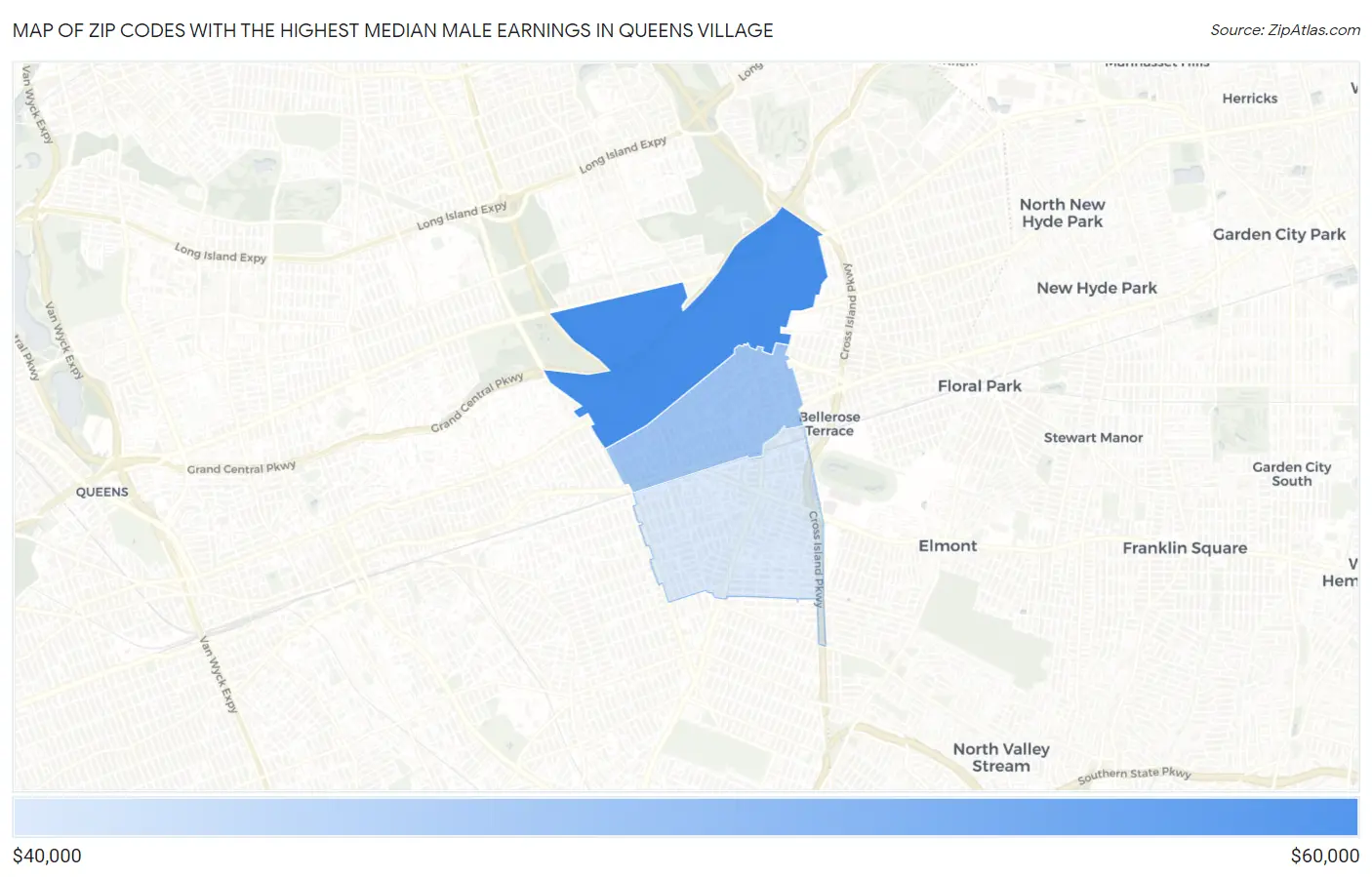 Zip Codes with the Highest Median Male Earnings in Queens Village Map