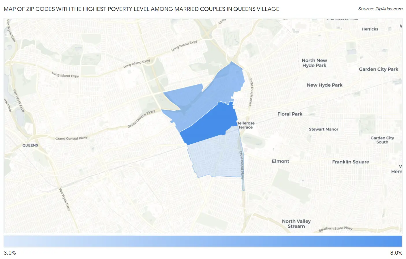Zip Codes with the Highest Poverty Level Among Married Couples in Queens Village Map