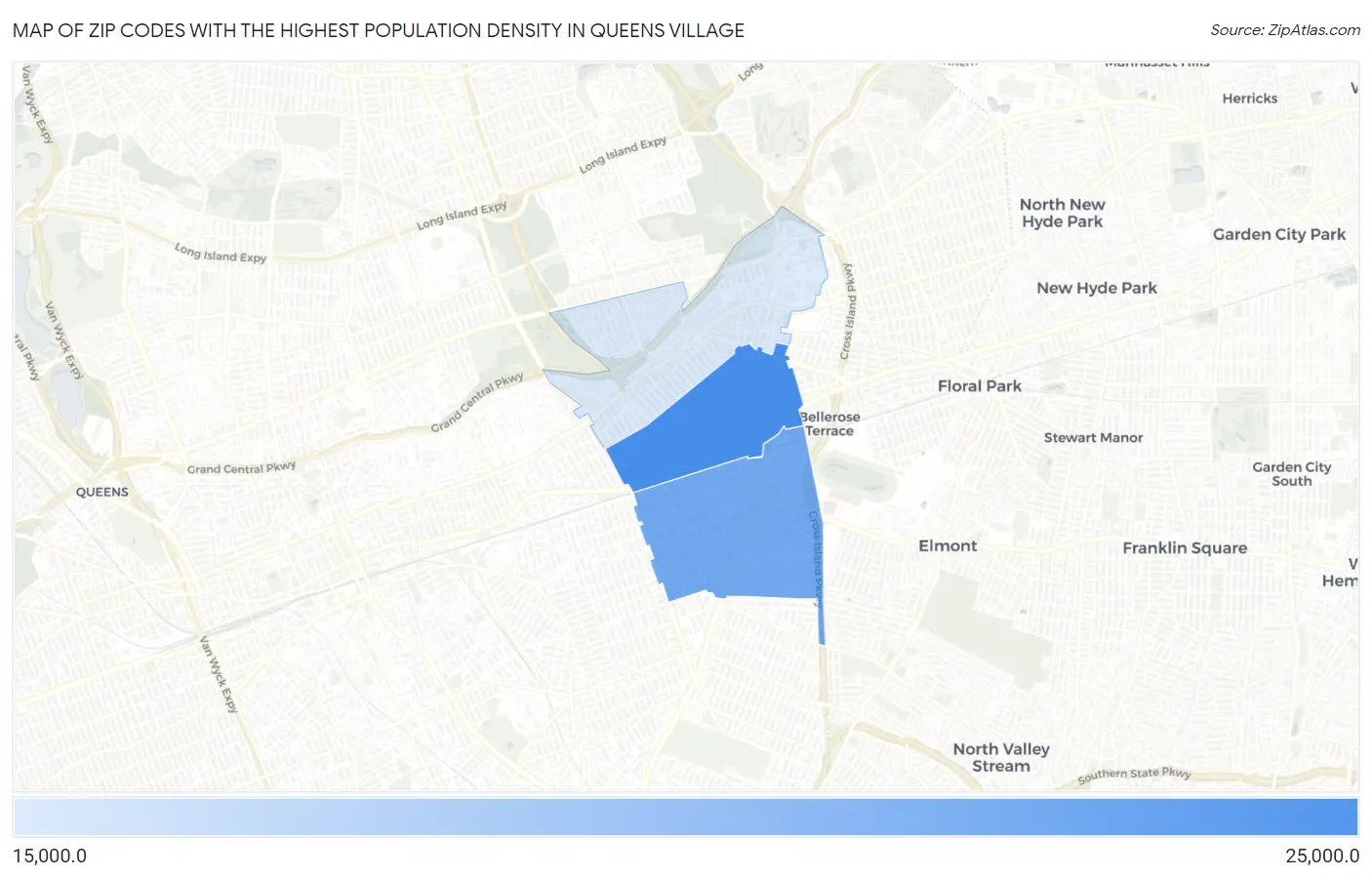 Zip Codes with the Highest Population Density in Queens Village Map