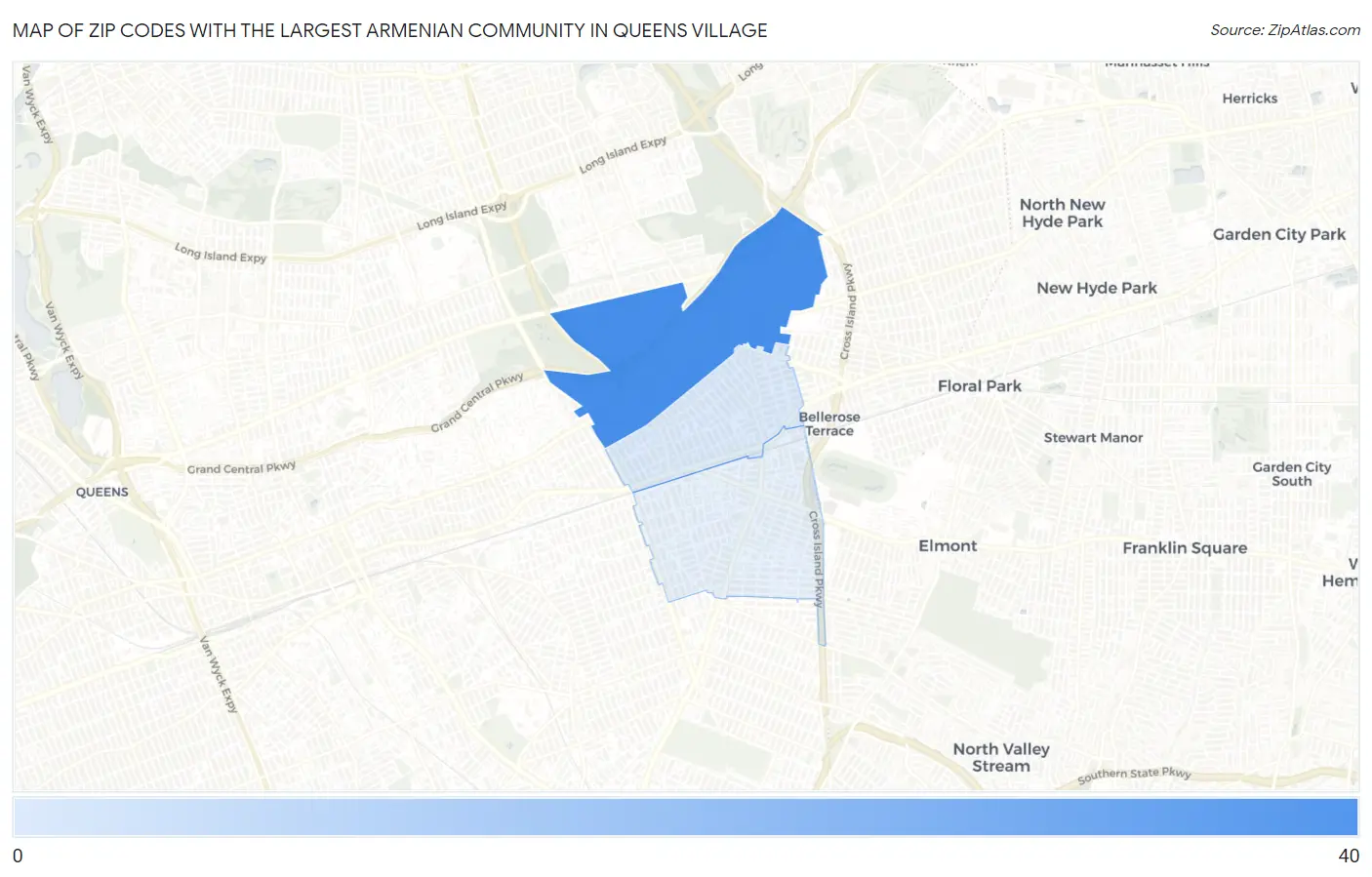Zip Codes with the Largest Armenian Community in Queens Village Map
