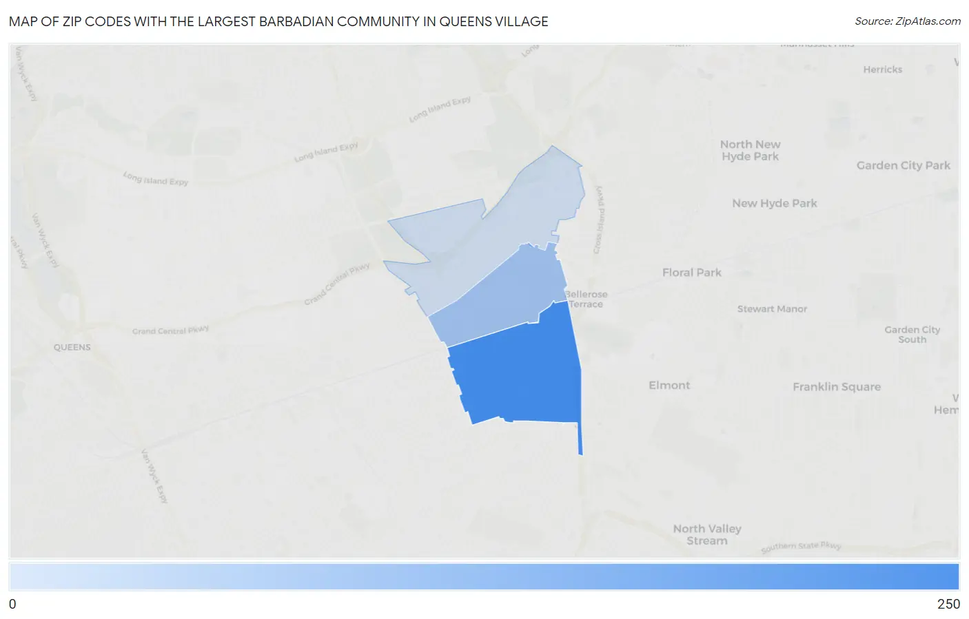 Zip Codes with the Largest Barbadian Community in Queens Village Map