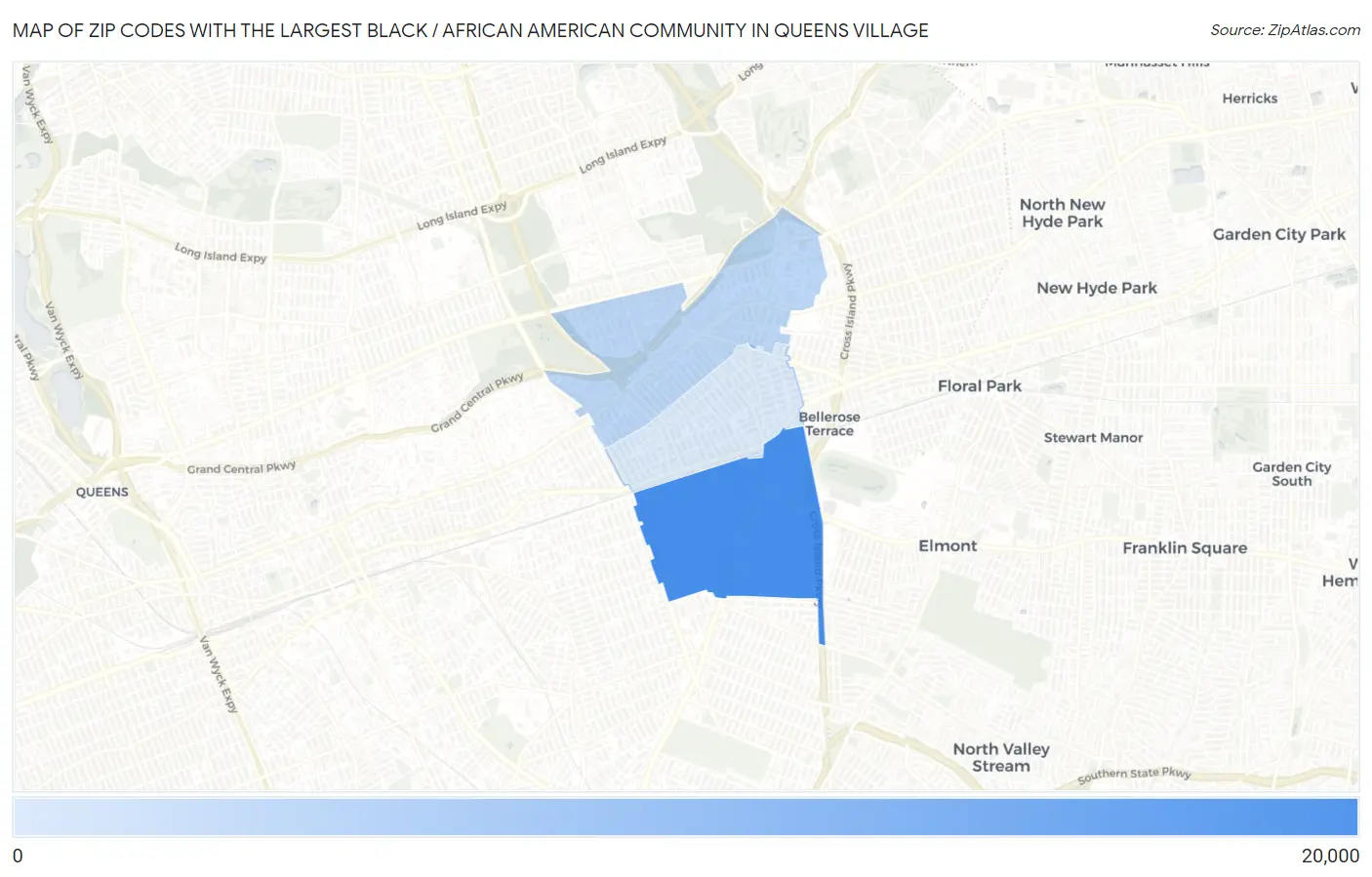 Zip Codes with the Largest Black / African American Community in Queens Village Map