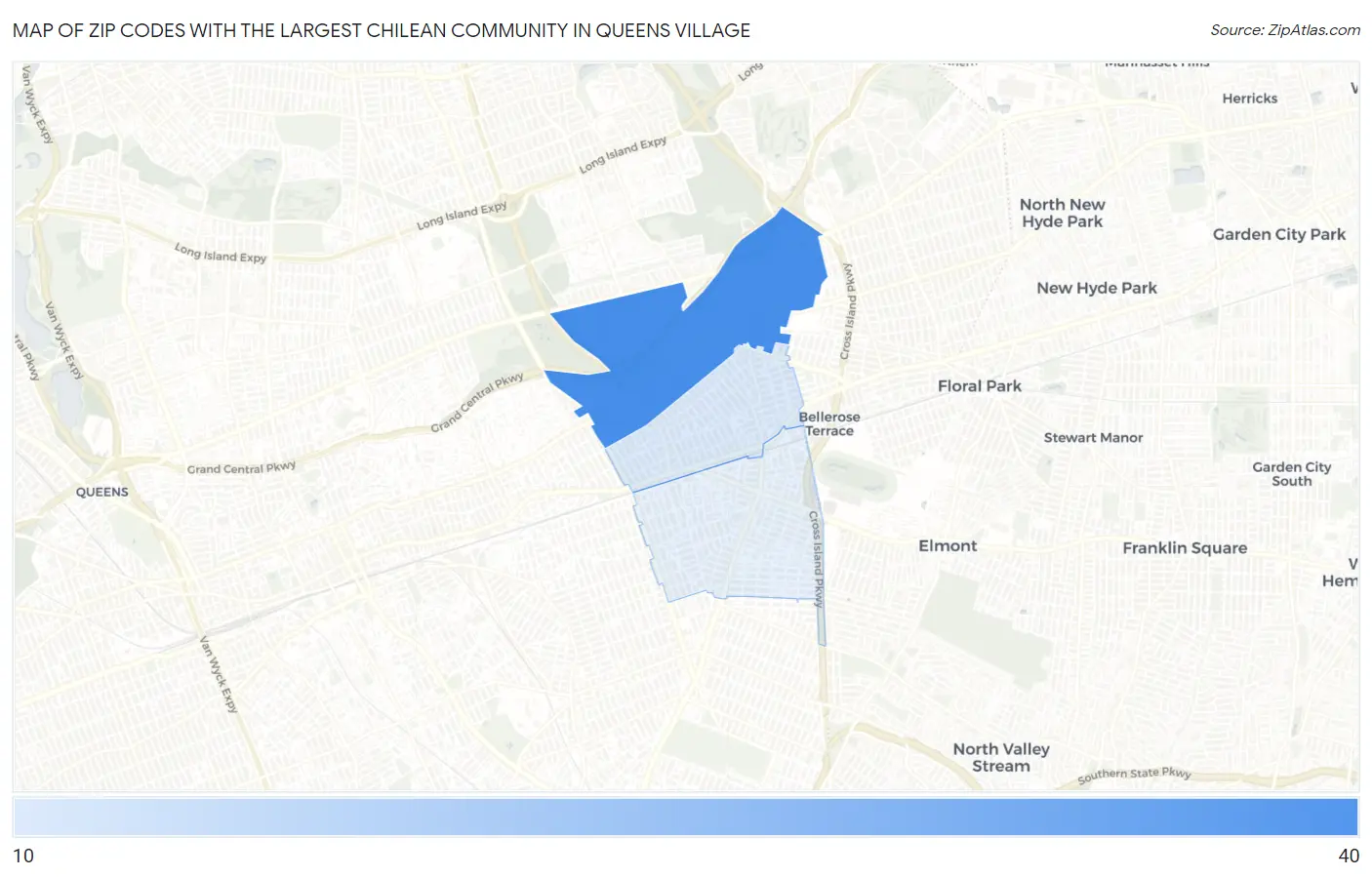 Zip Codes with the Largest Chilean Community in Queens Village Map