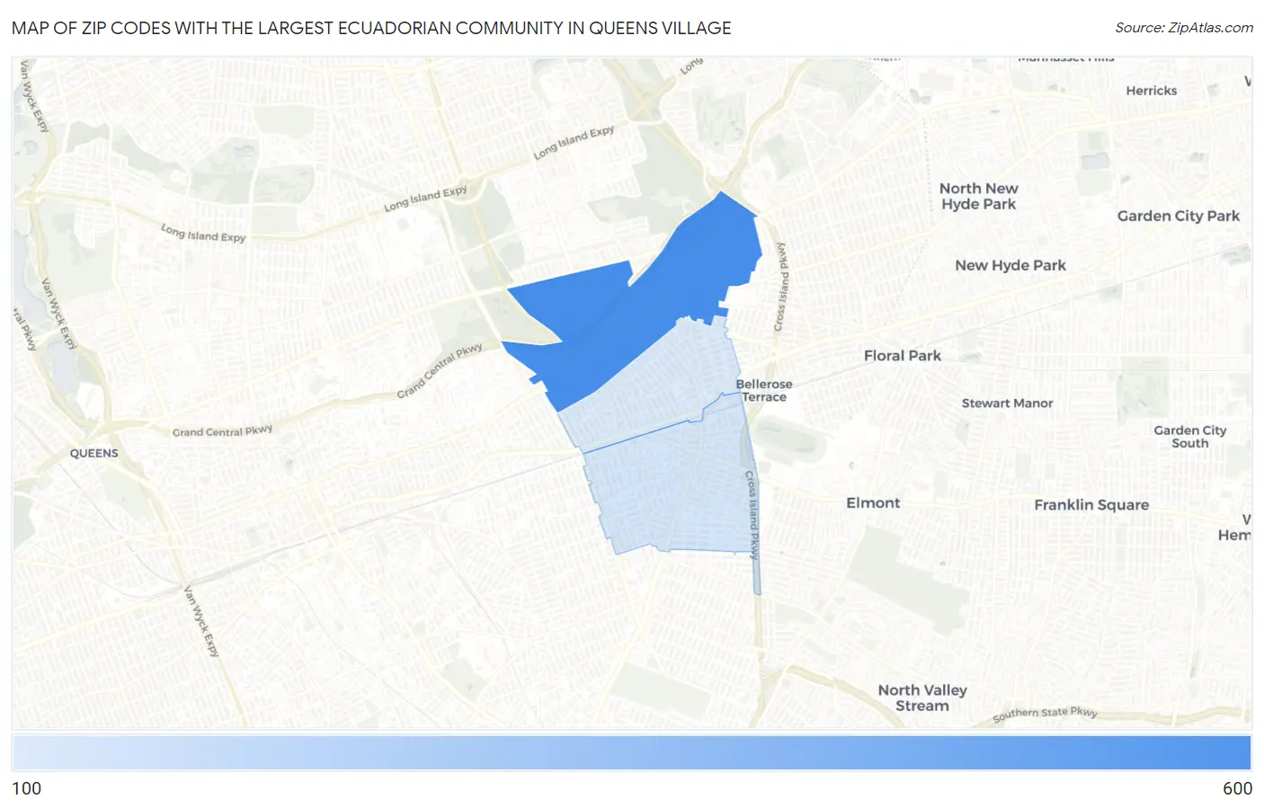 Zip Codes with the Largest Ecuadorian Community in Queens Village Map