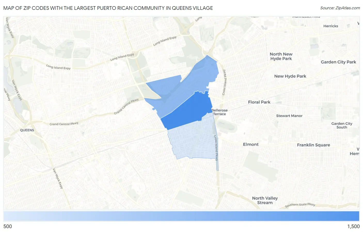 Zip Codes with the Largest Puerto Rican Community in Queens Village Map