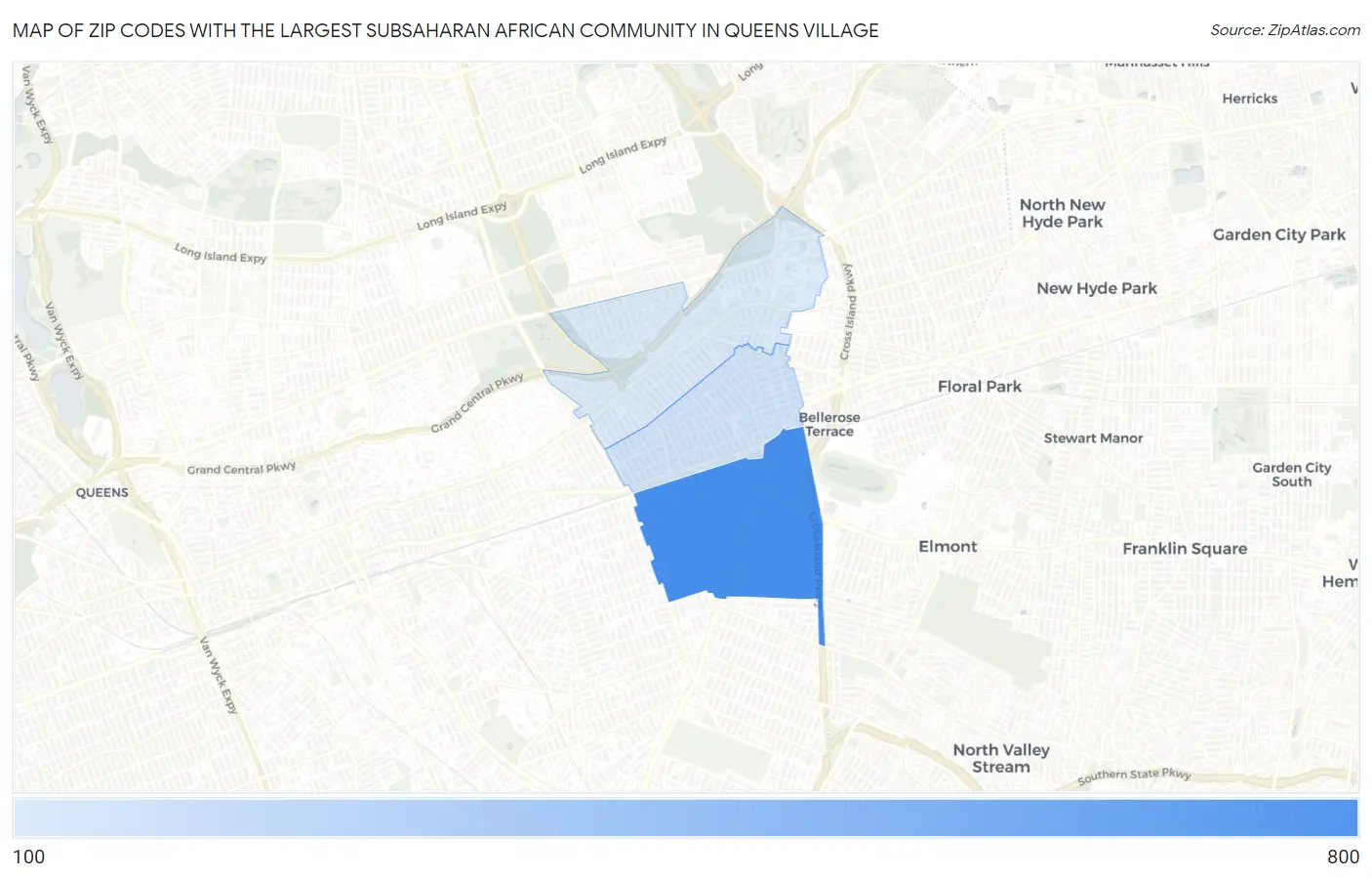 Zip Codes with the Largest Subsaharan African Community in Queens Village Map