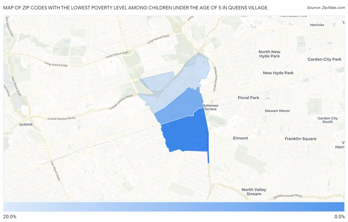 Zip Codes with the Lowest Poverty Level Among Children Under the Age of 5 in Queens Village Map