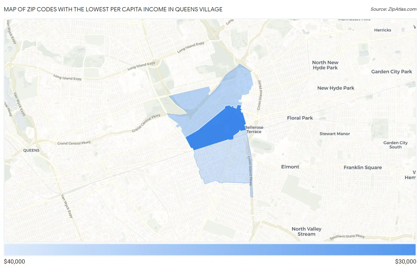 Zip Codes with the Lowest Per Capita Income in Queens Village Map