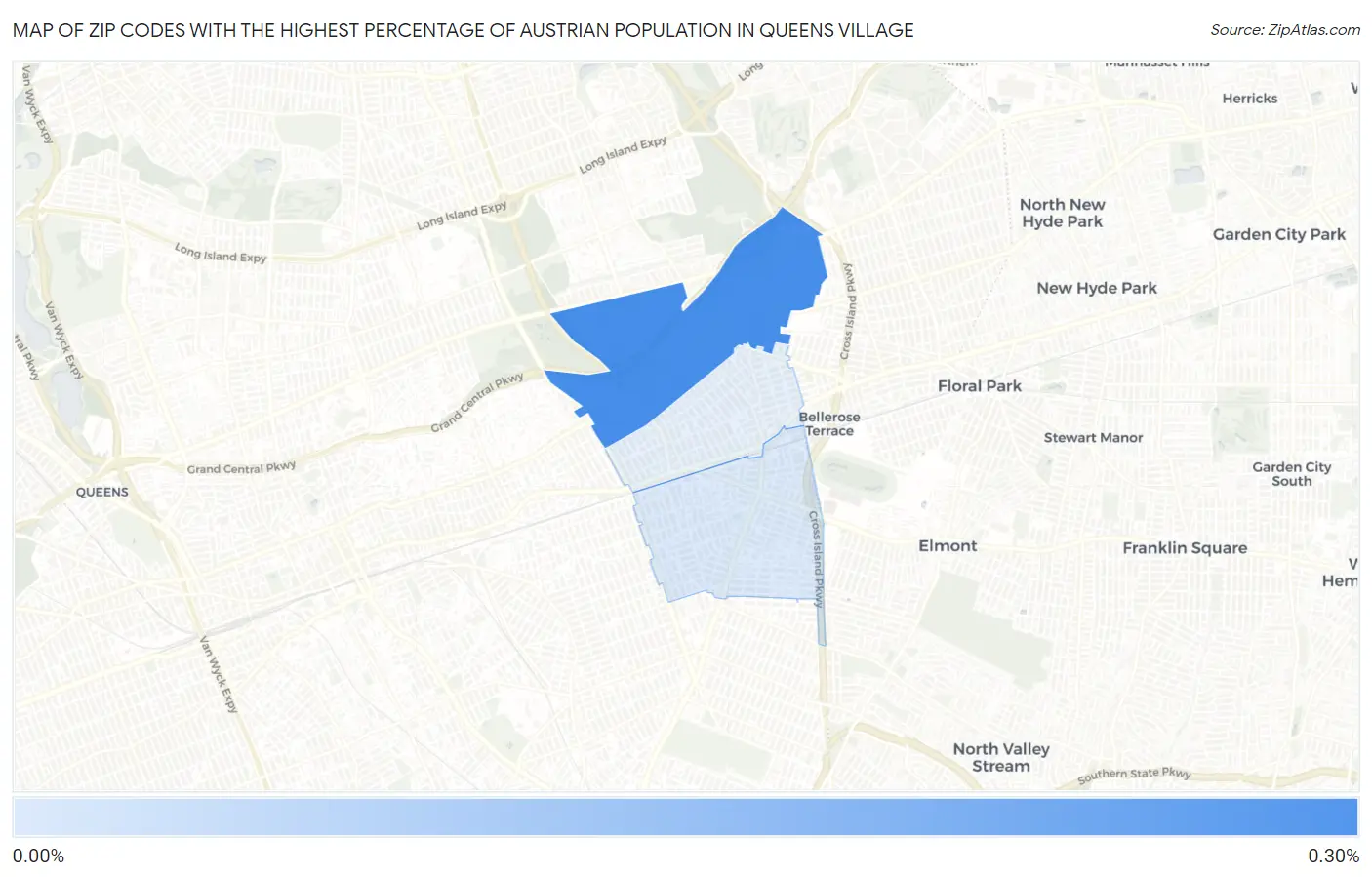 Zip Codes with the Highest Percentage of Austrian Population in Queens Village Map