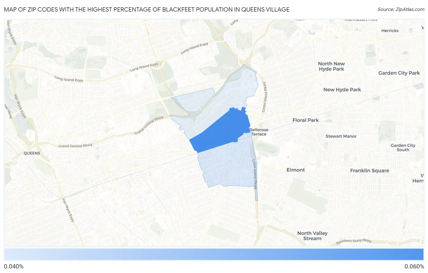 Zip Codes with the Highest Percentage of Blackfeet Population in Queens Village Map