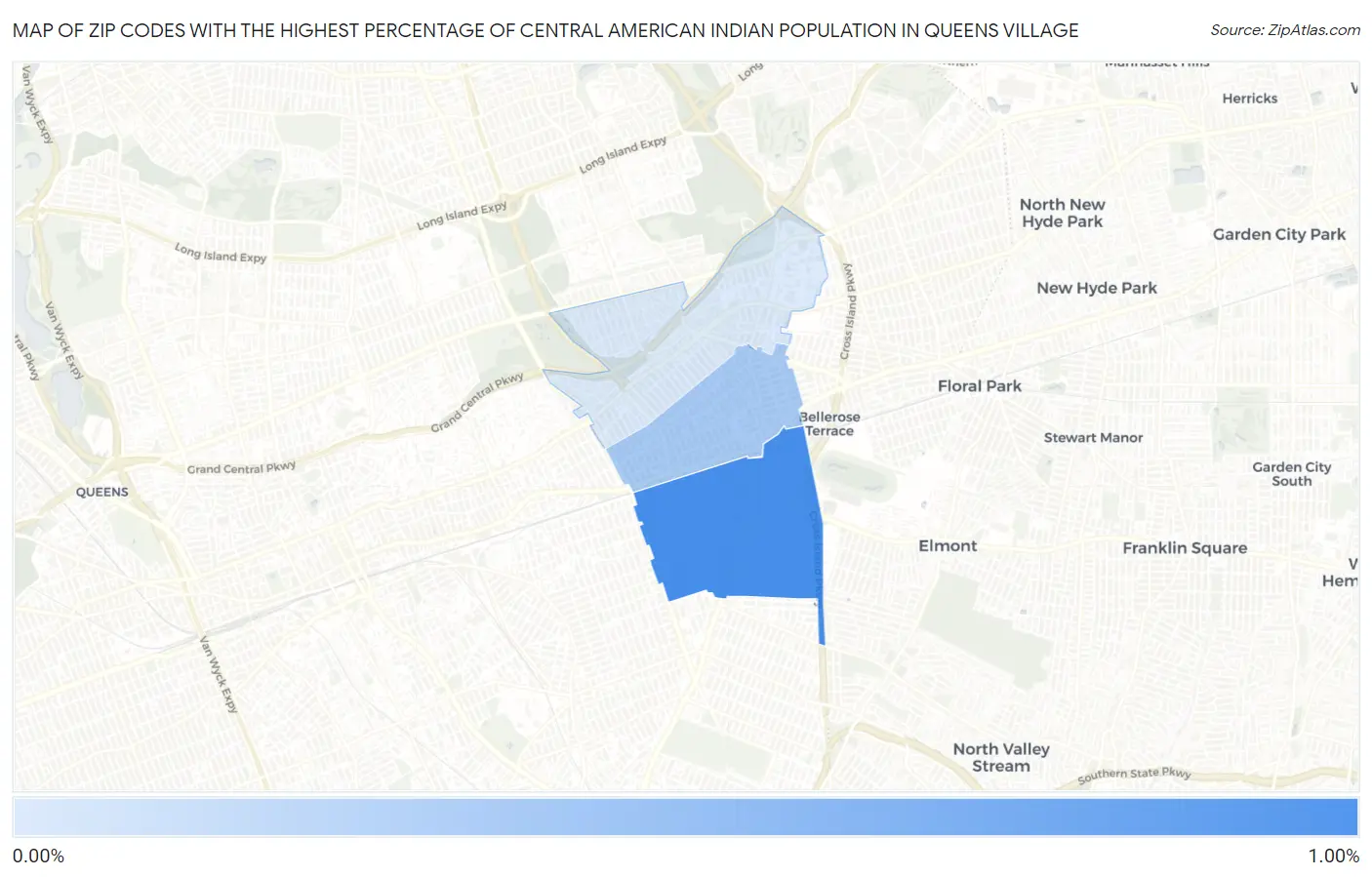 Zip Codes with the Highest Percentage of Central American Indian Population in Queens Village Map