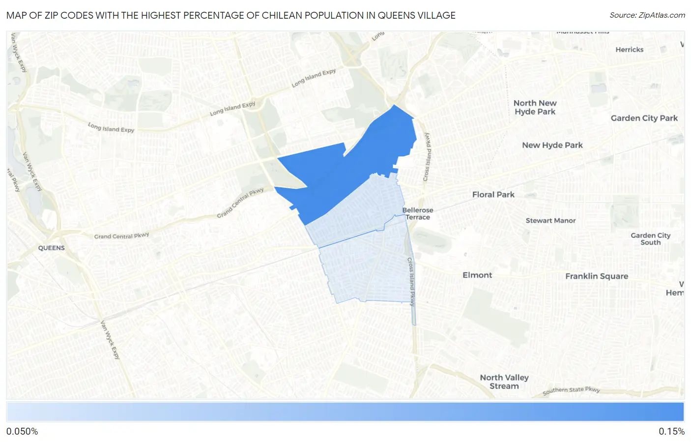 Zip Codes with the Highest Percentage of Chilean Population in Queens Village Map