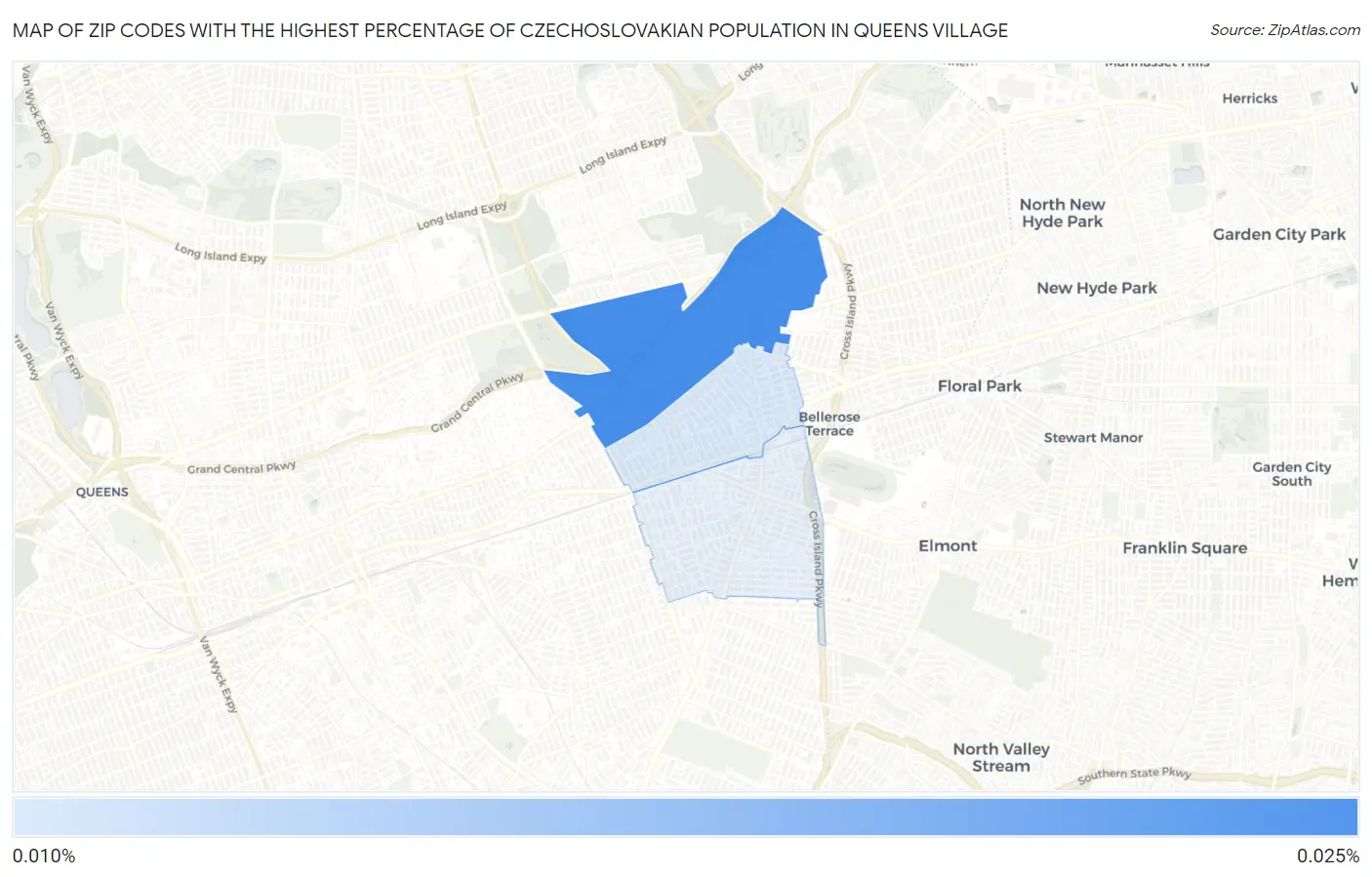 Zip Codes with the Highest Percentage of Czechoslovakian Population in Queens Village Map