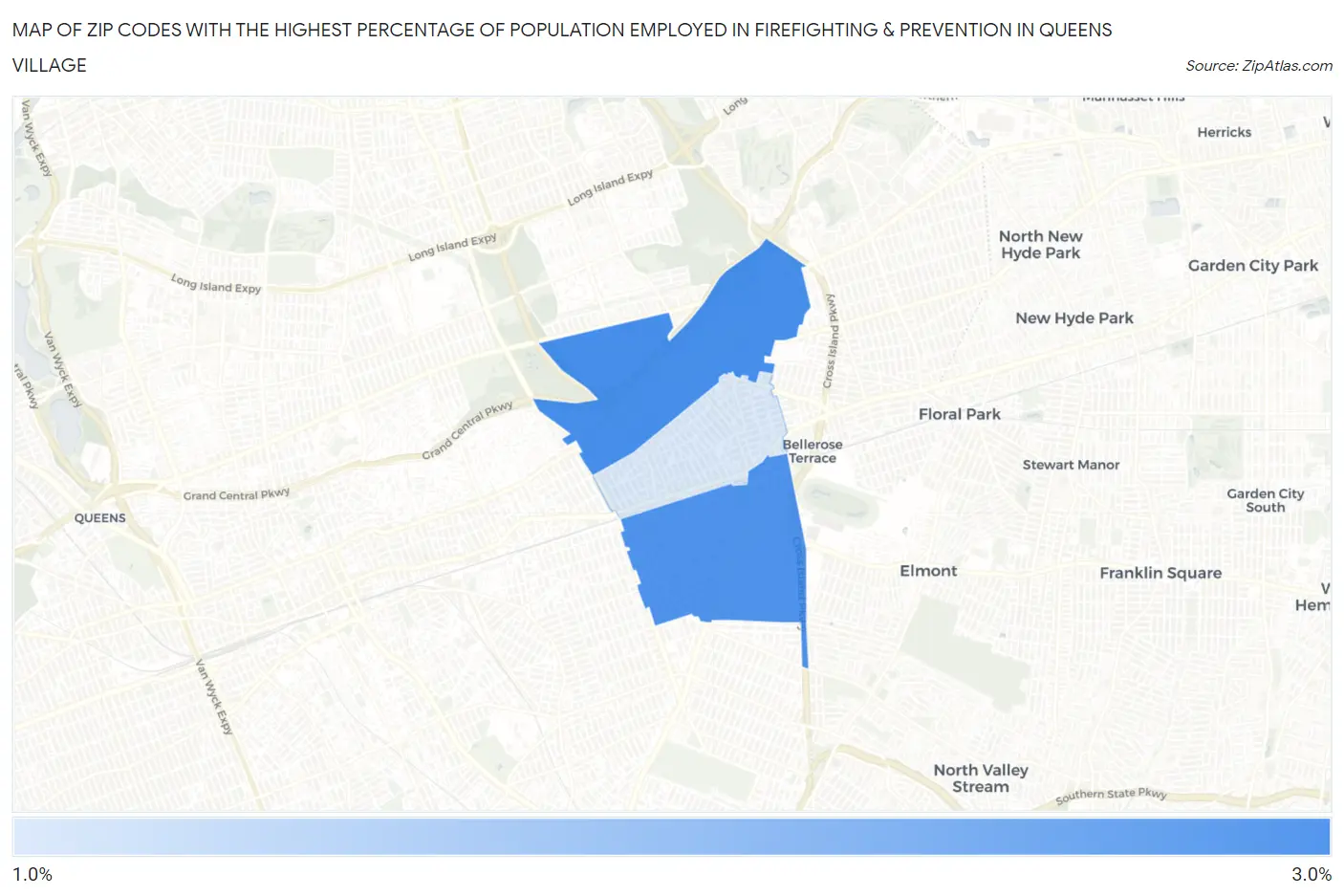 Zip Codes with the Highest Percentage of Population Employed in Firefighting & Prevention in Queens Village Map