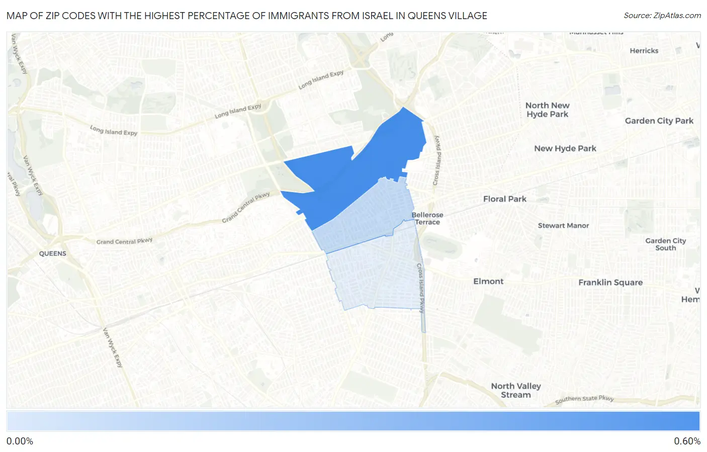 Zip Codes with the Highest Percentage of Immigrants from Israel in Queens Village Map