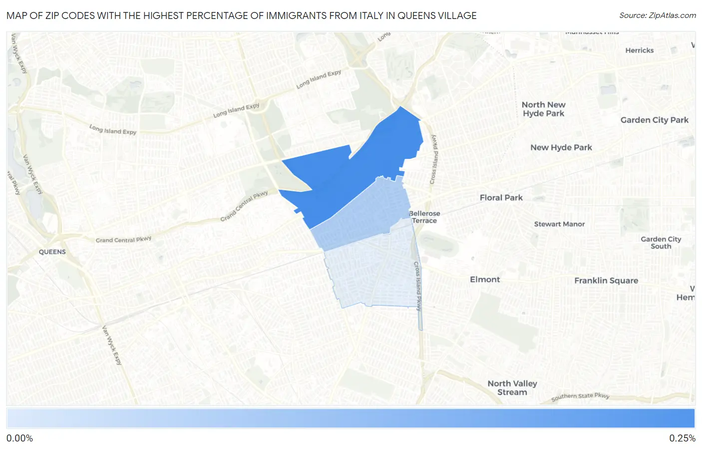 Zip Codes with the Highest Percentage of Immigrants from Italy in Queens Village Map