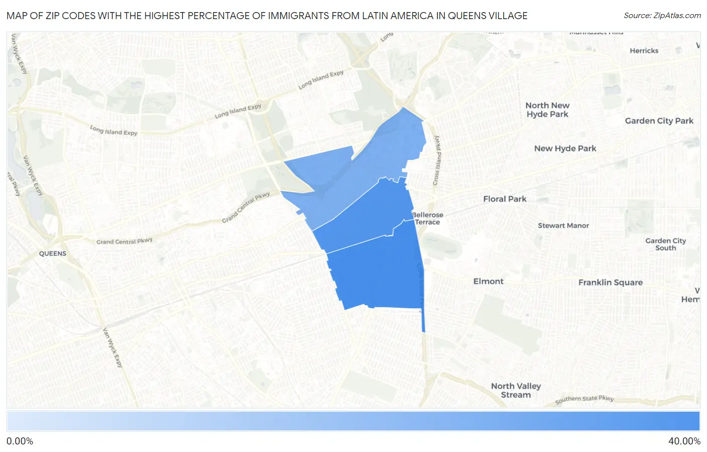 Zip Codes with the Highest Percentage of Immigrants from Latin America in Queens Village Map