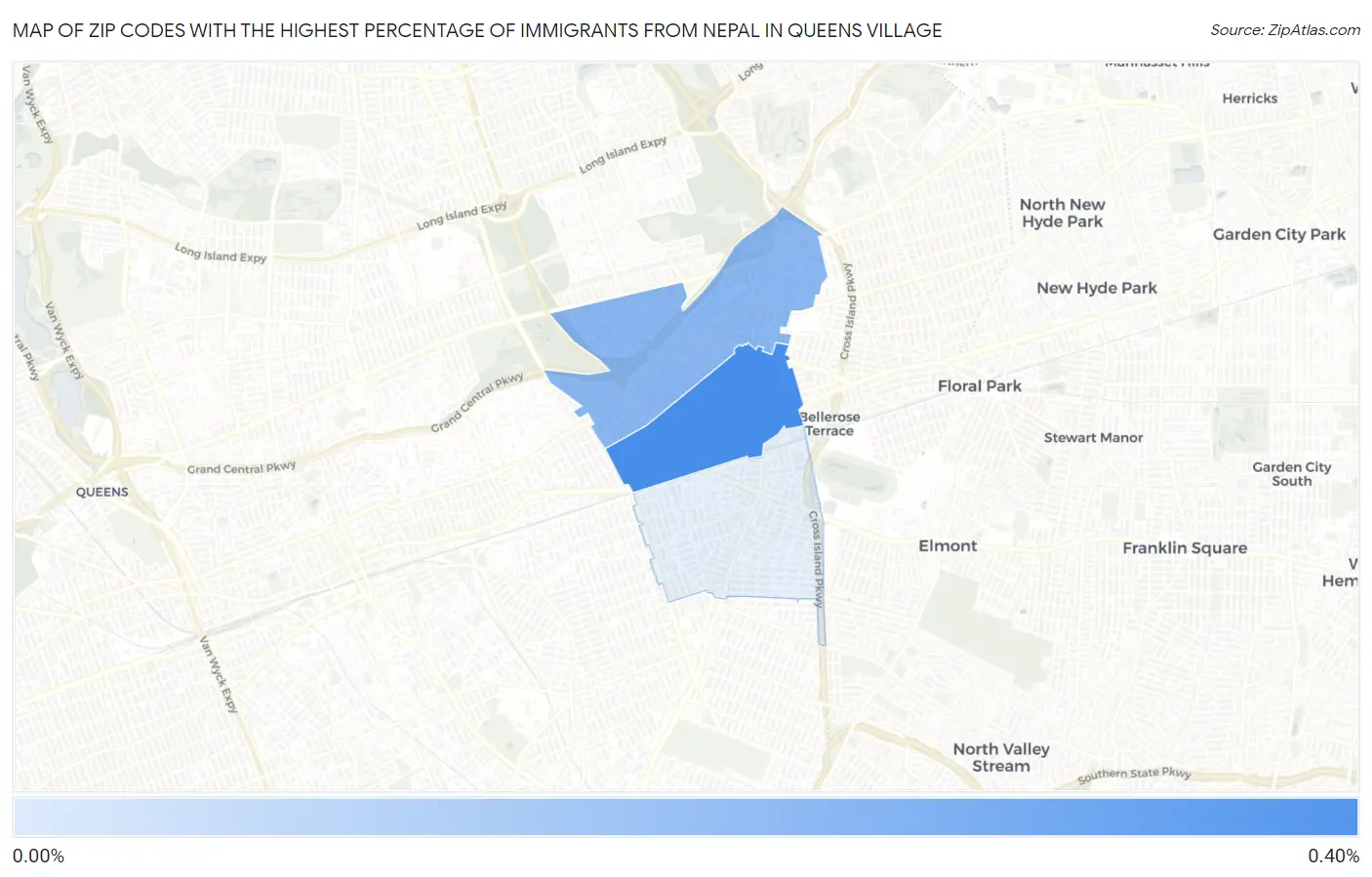 Zip Codes with the Highest Percentage of Immigrants from Nepal in Queens Village Map