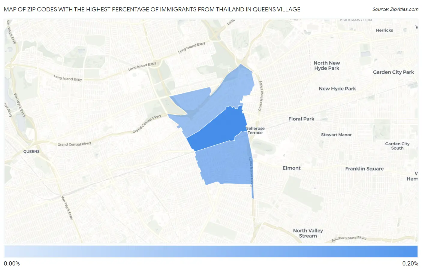 Zip Codes with the Highest Percentage of Immigrants from Thailand in Queens Village Map