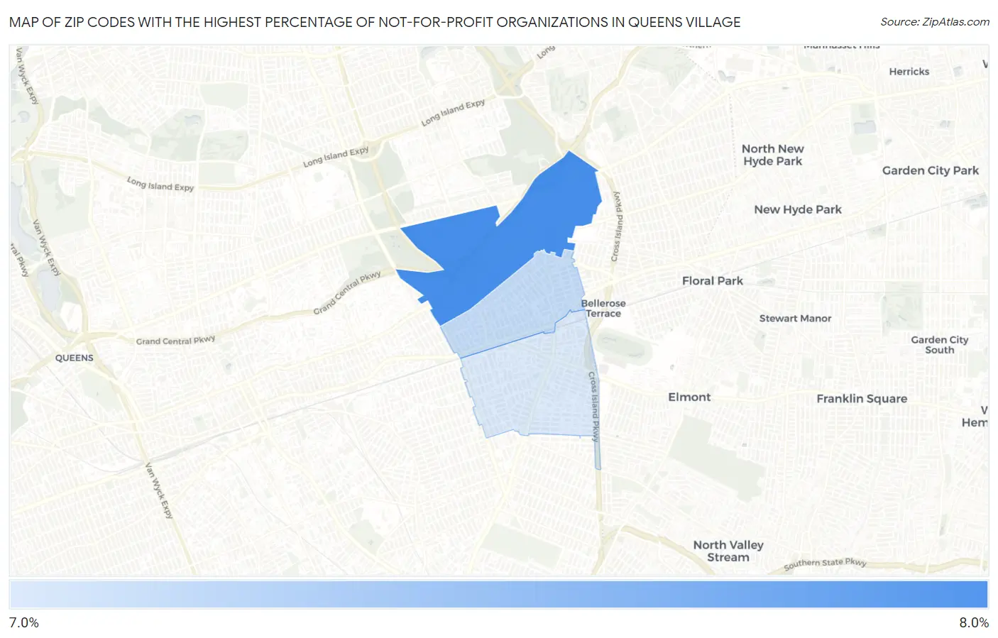 Zip Codes with the Highest Percentage of Not-for-profit Organizations in Queens Village Map