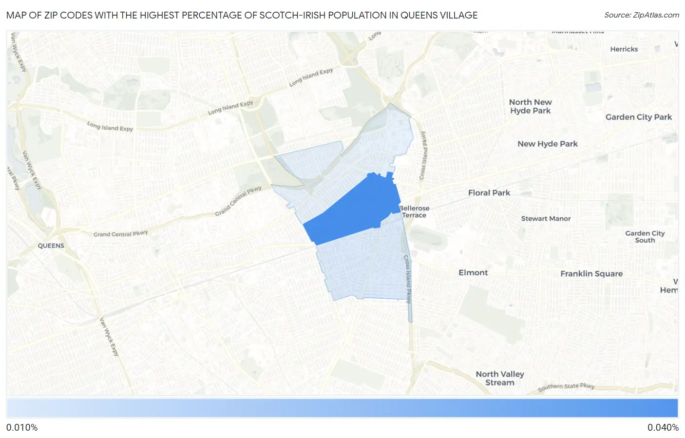 Zip Codes with the Highest Percentage of Scotch-Irish Population in Queens Village Map