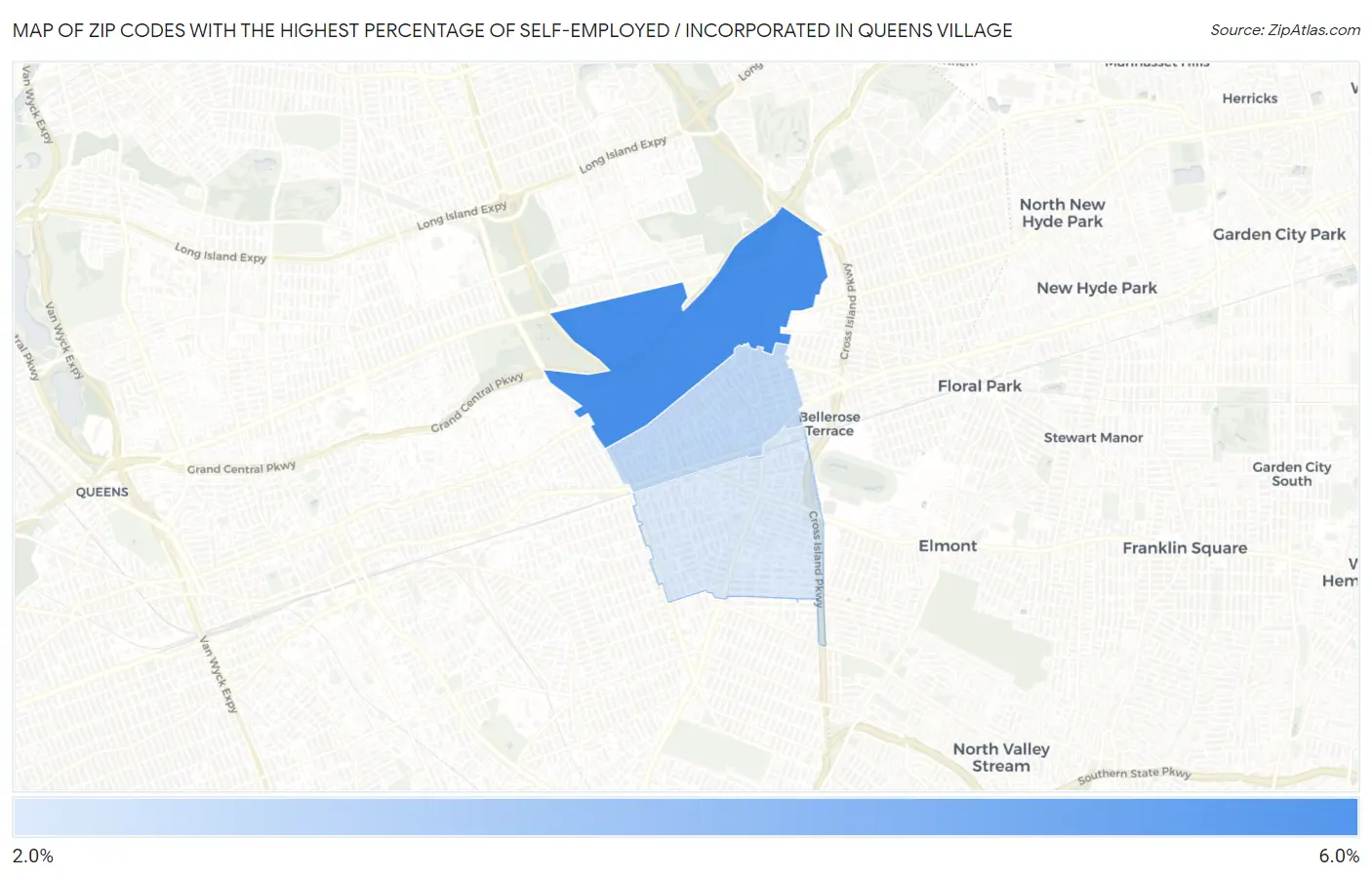 Zip Codes with the Highest Percentage of Self-Employed / Incorporated in Queens Village Map