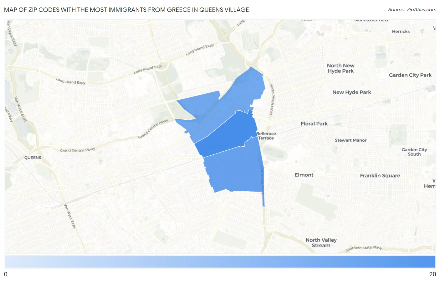 Zip Codes with the Most Immigrants from Greece in Queens Village Map