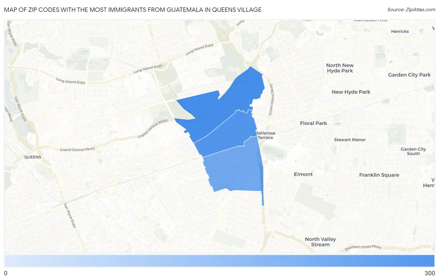 Zip Codes with the Most Immigrants from Guatemala in Queens Village Map