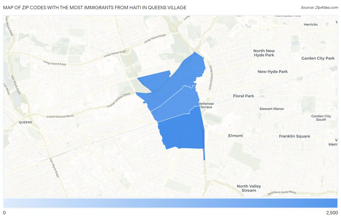 Zip Codes with the Most Immigrants from Haiti in Queens Village Map