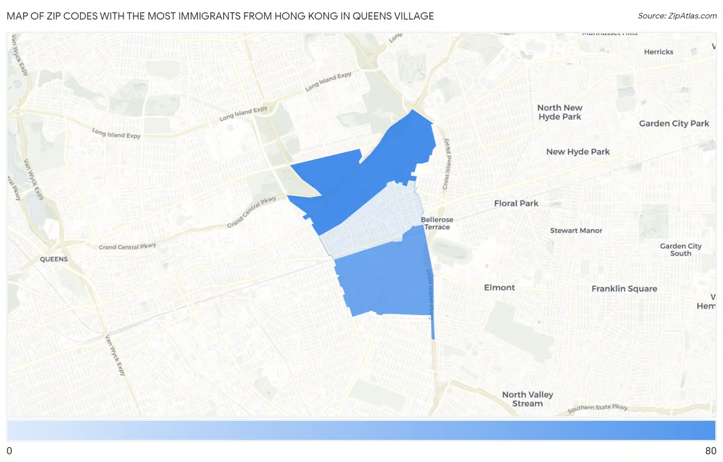 Zip Codes with the Most Immigrants from Hong Kong in Queens Village Map