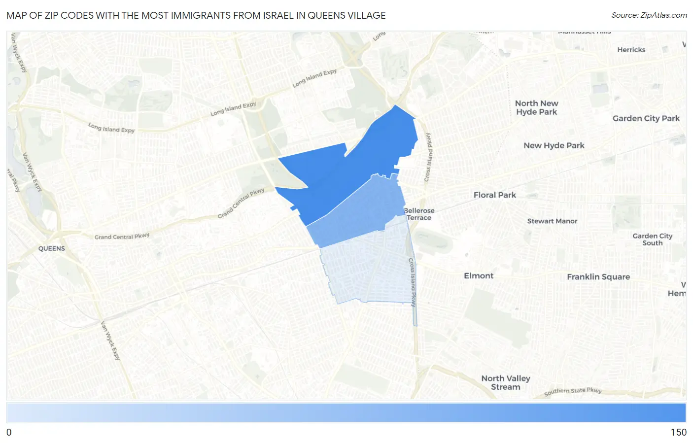 Zip Codes with the Most Immigrants from Israel in Queens Village Map