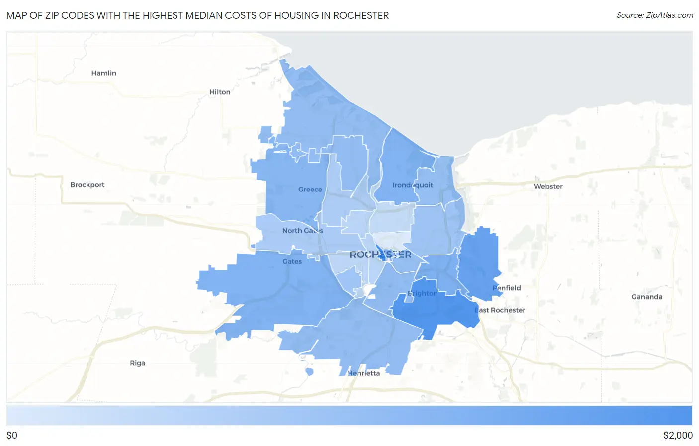 Zip Codes with the Highest Median Costs of Housing in Rochester Map
