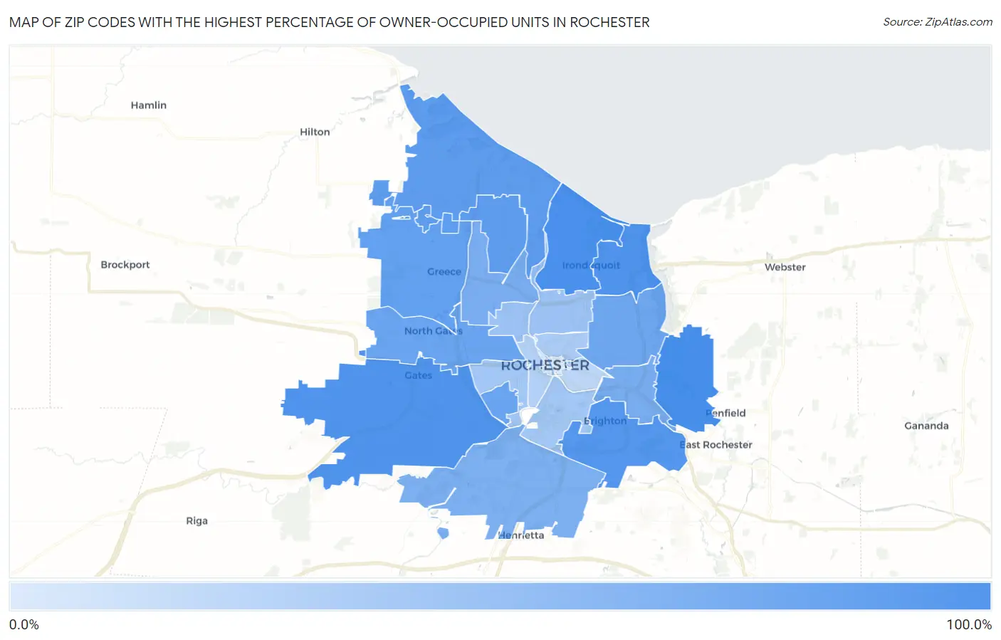 Zip Codes with the Highest Percentage of Owner-Occupied Units in Rochester Map