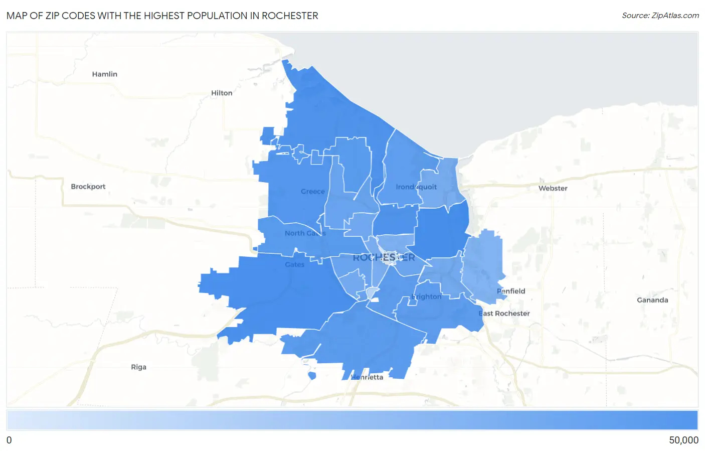 Zip Codes with the Highest Population in Rochester Map