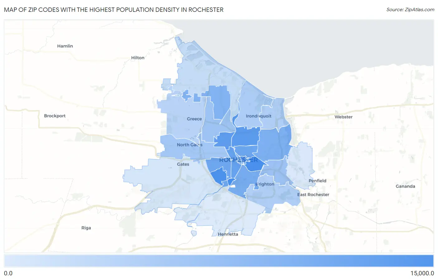 Zip Codes with the Highest Population Density in Rochester Map