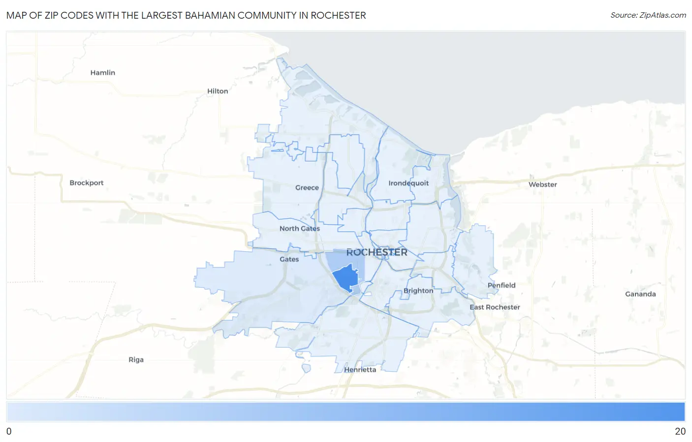 Zip Codes with the Largest Bahamian Community in Rochester Map