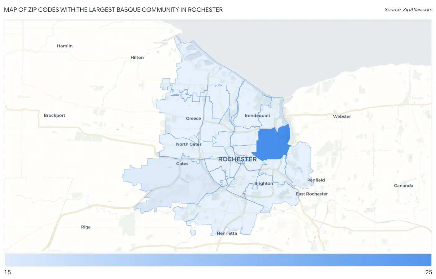 Zip Codes with the Largest Basque Community in Rochester Map