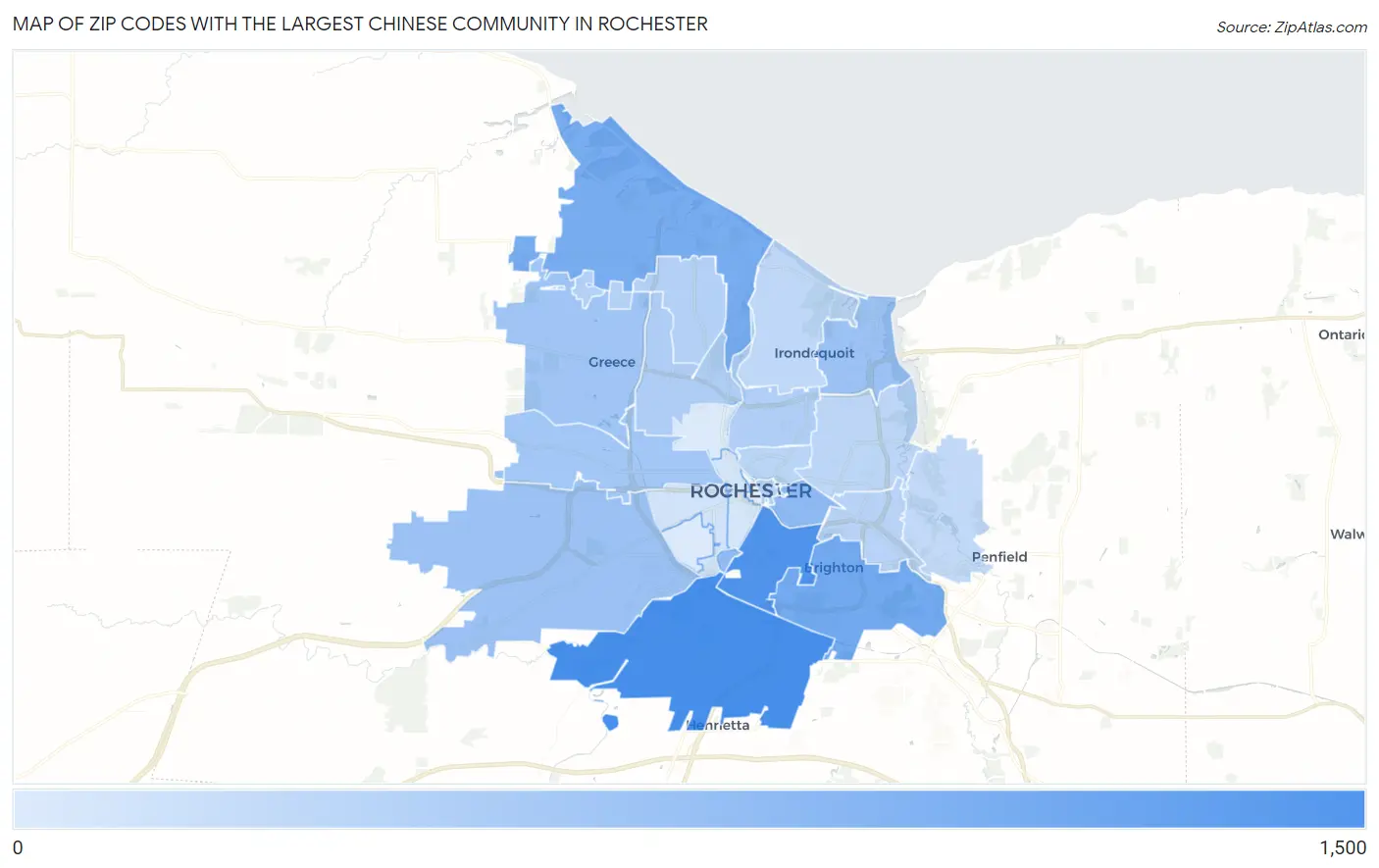 Zip Codes with the Largest Chinese Community in Rochester Map