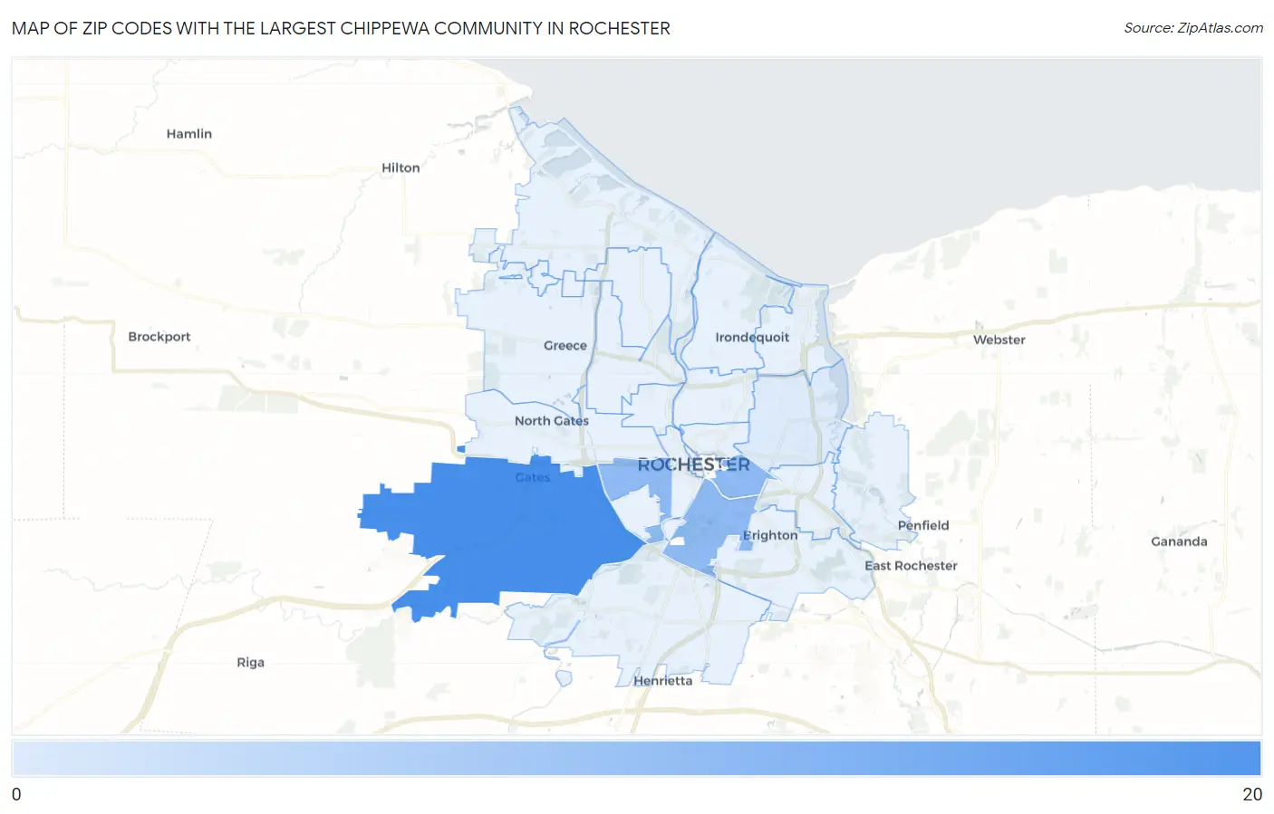 Zip Codes with the Largest Chippewa Community in Rochester Map